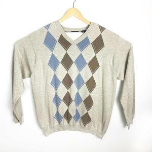 IZOD Gold Men Size XL Cotton V Neck Sweater Argyle